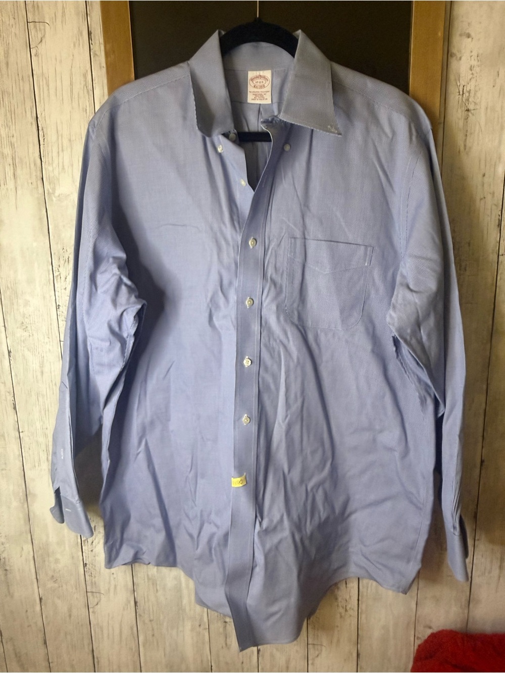 Brooks Brothers Regular Fit Blue White Houndstooth Button Down Shirt Mens 17 2/3